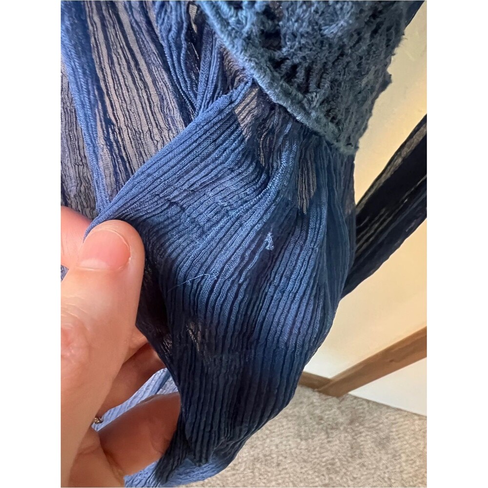 Sundance Time After Time Blue Sheer Crochet Boho Dress Above Knee with Slip 6 - Picture 7 of 10